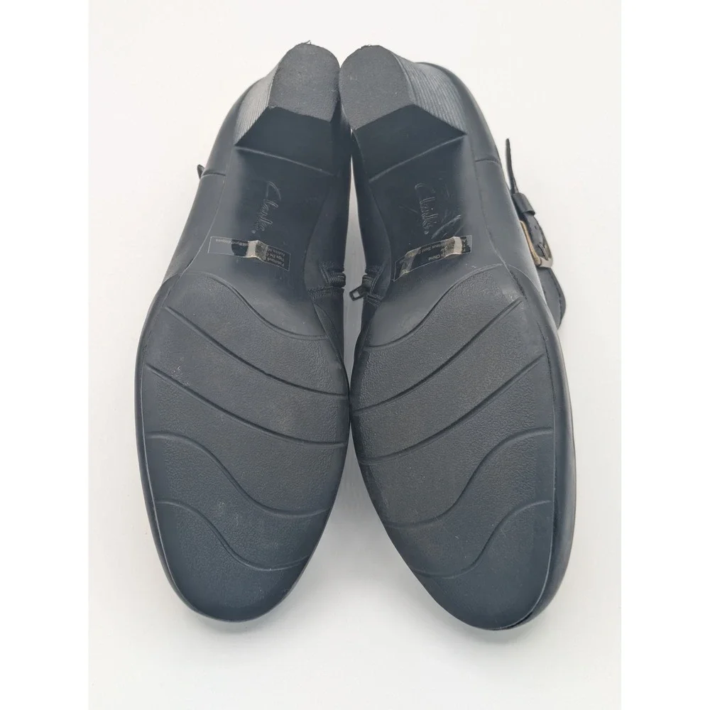 Clarks Bendables Leather Booties‎ 11N Black Buckle Ankle Boots 63046